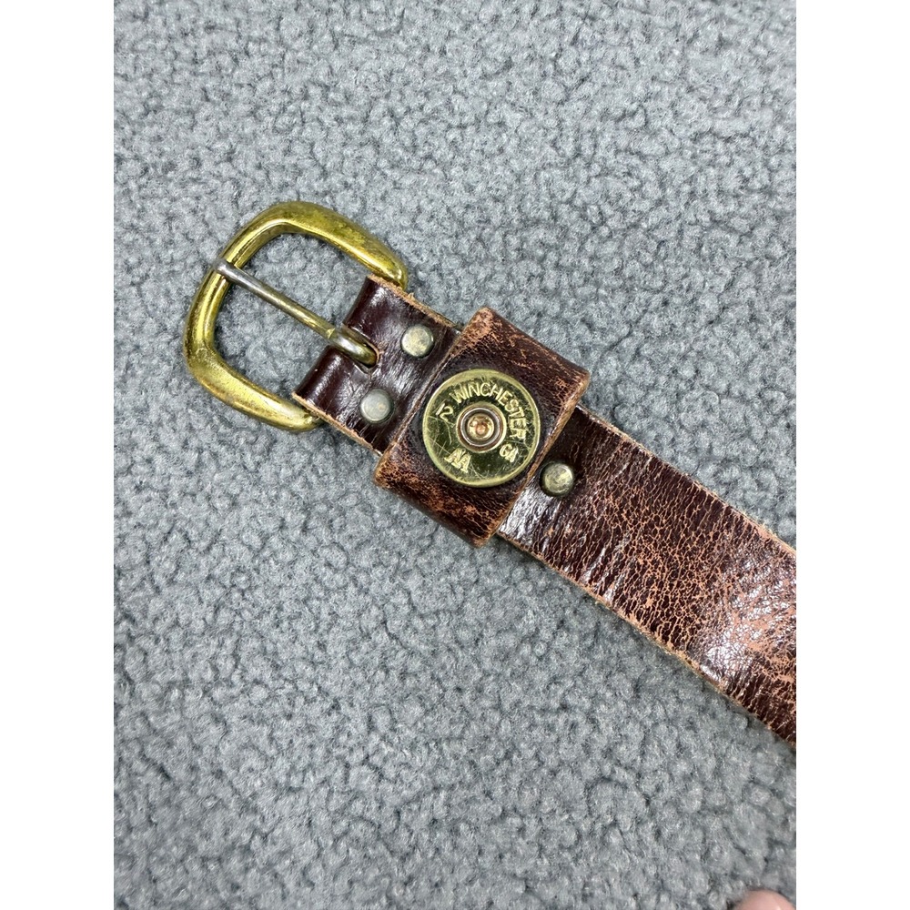 Winchester Belt Mens 42 Brown Leather Shotgun Shell Casing Distressed Western